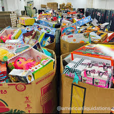 Wholesale toys pallet shrink wrapped in warehouse ready for shipping.